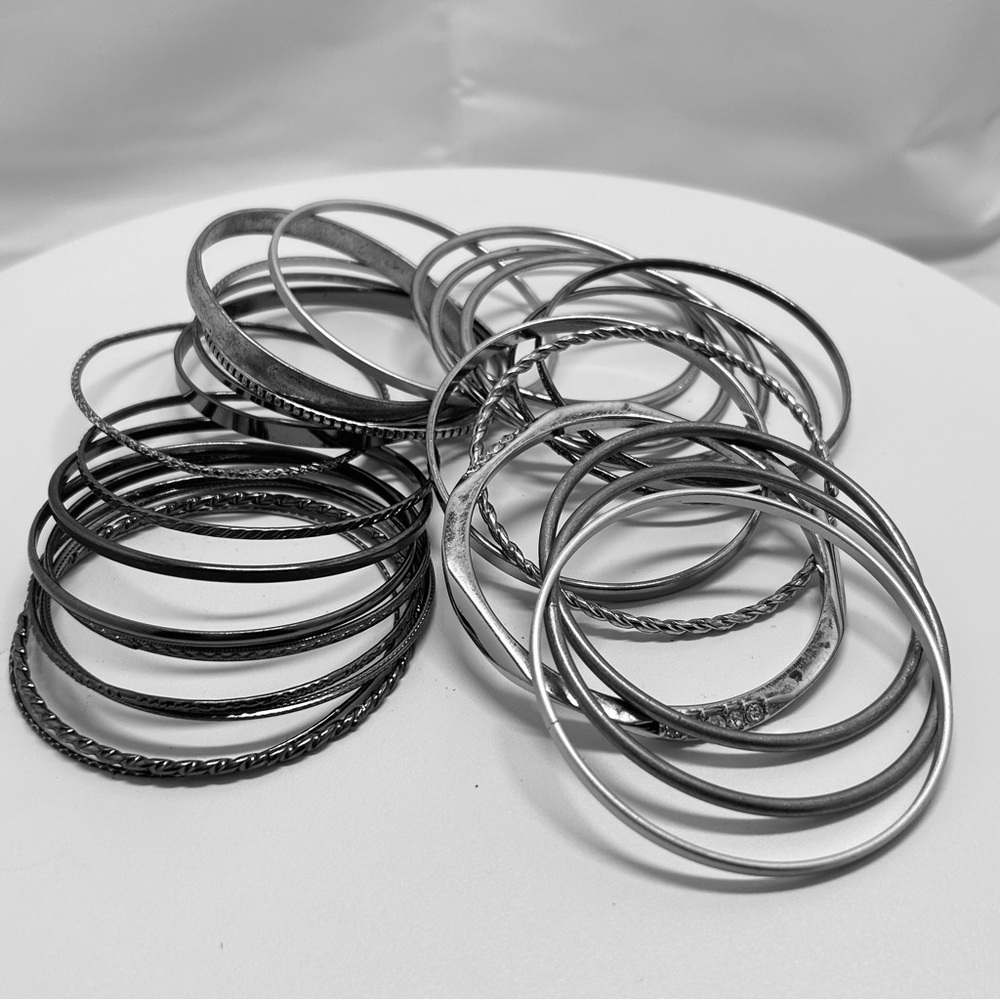 Silver Bangles Stack Of 24 Bracelets - image 2